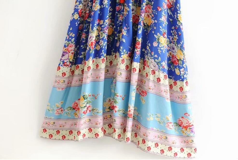 Blissful Blue Boho Floral Print Maxi Dress