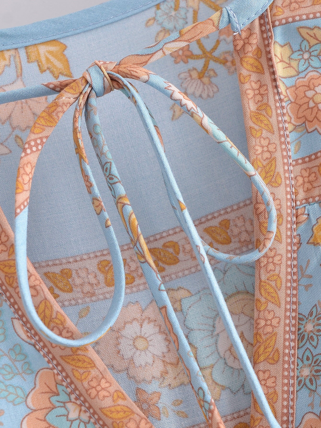 Enchanted Blue Boho Floral Print Mini Dress