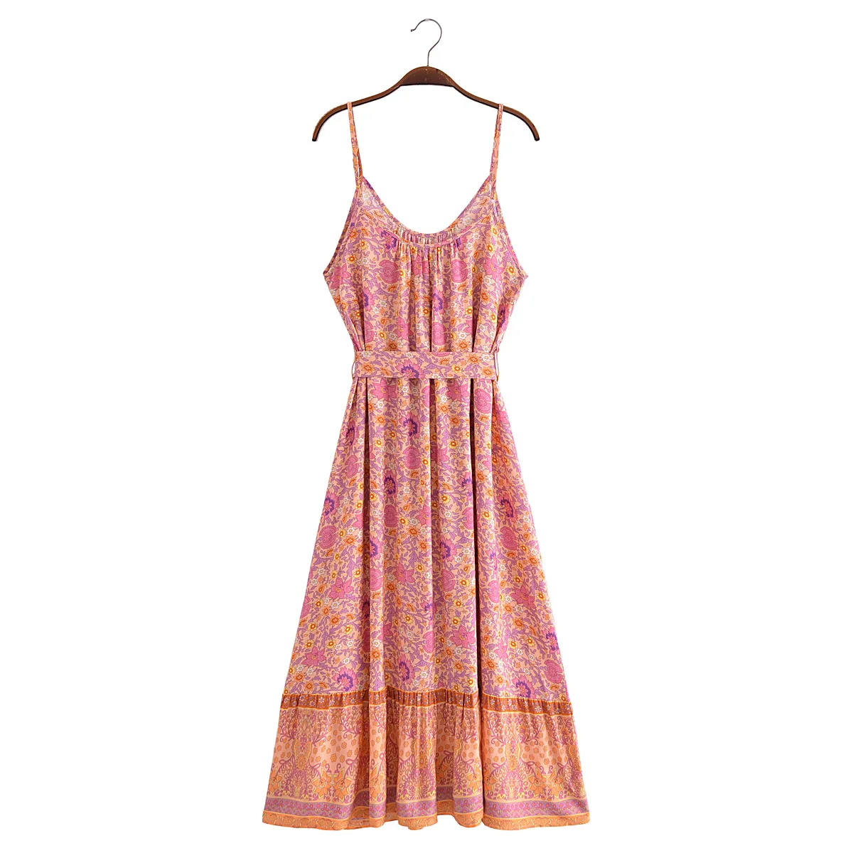 Sweet Orange Boho Floral Print Maxi Dress