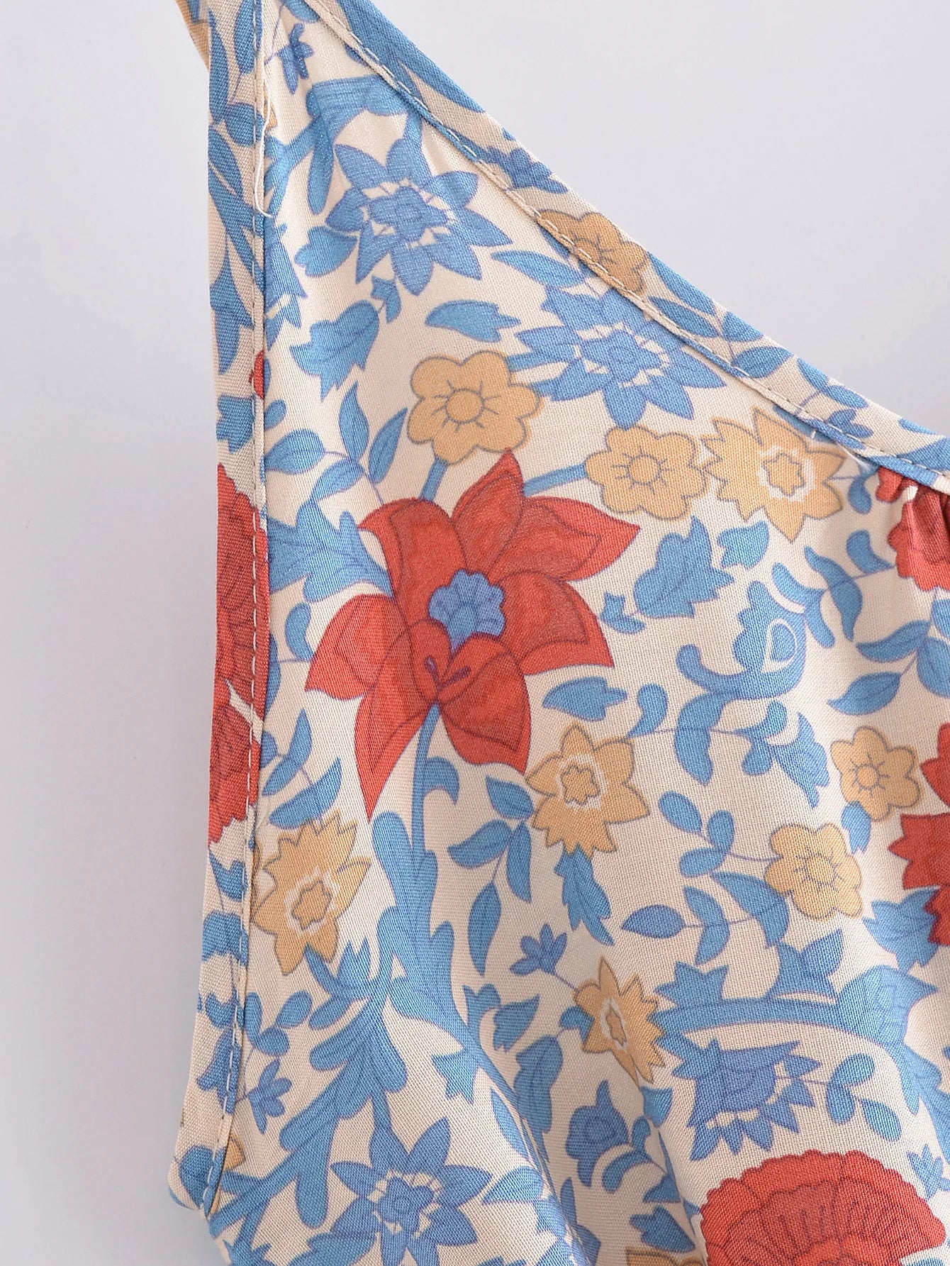 Tranquil Blue Boho Floral Print Maxi Dress