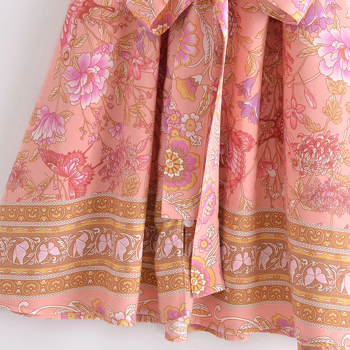 Pretty Pink Butterfly Boho Floral Print Mini Dress