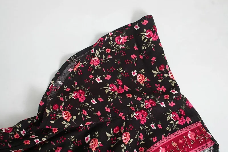 Burgundy Rose Boho Floral Print Midi Dress