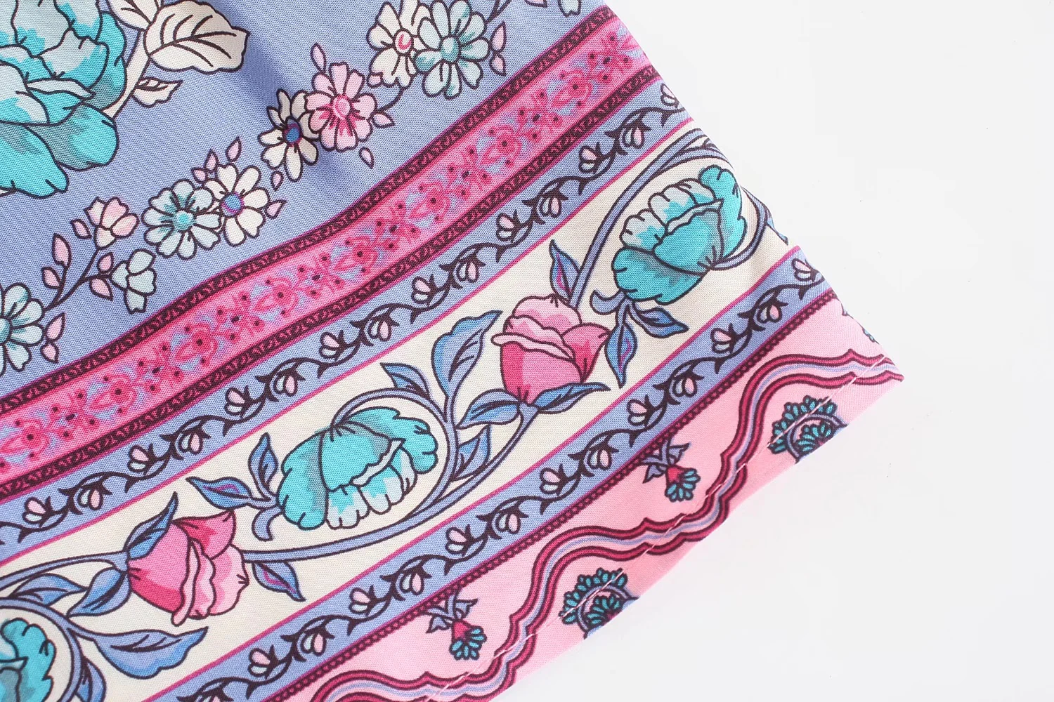 Periwinkle Rose Dream Boho Floral Print Mini Dress