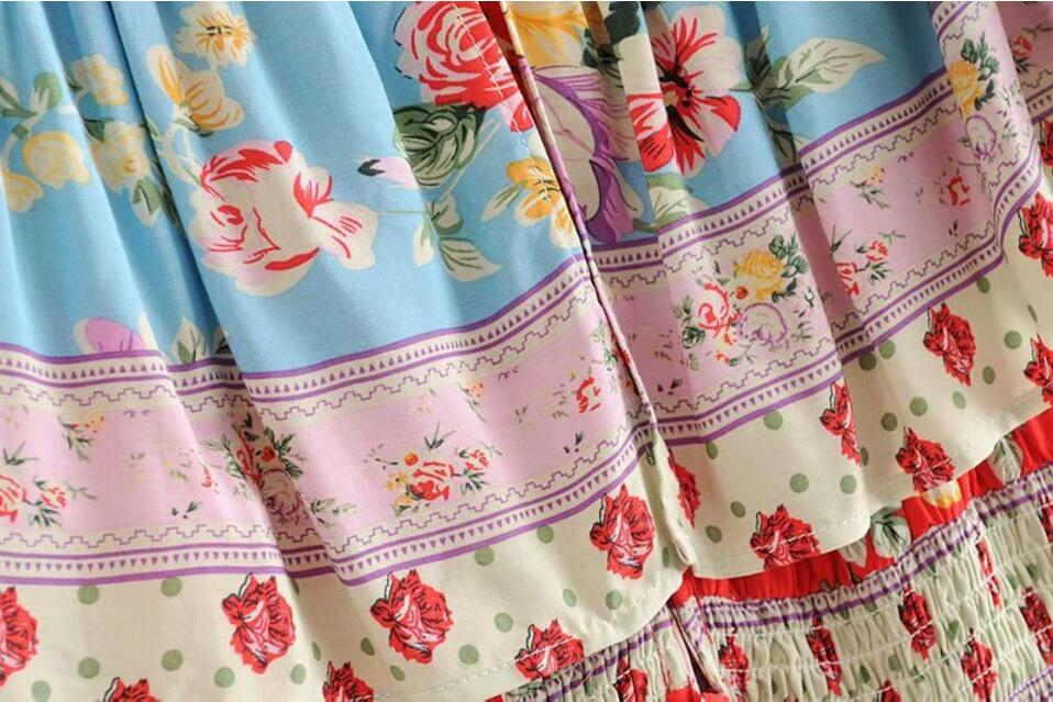 Romantic Red Boho Floral Print Maxi Dress