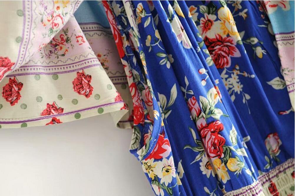 Blissful Blue Boho Floral Print Maxi Dress