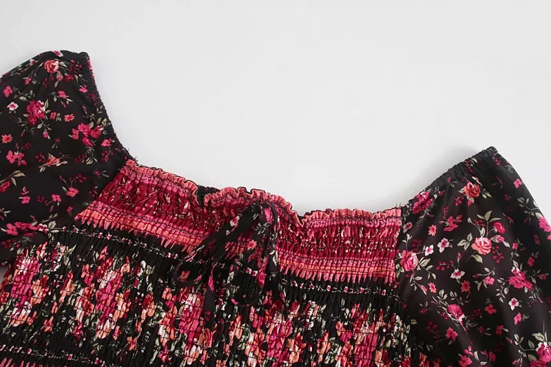 Black Floral Fantasy Boho Floral Print Mini Dress