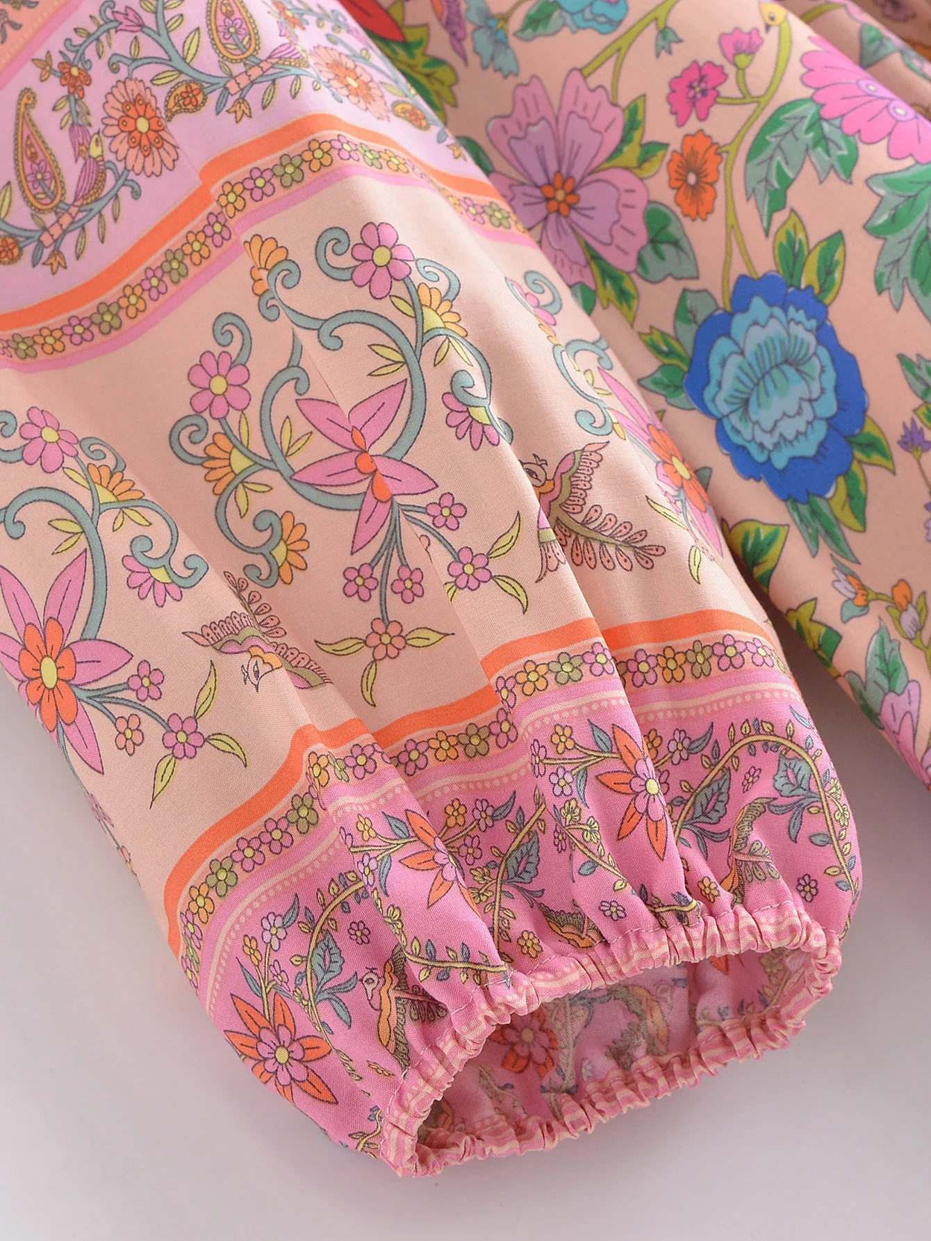 Pink Wonderland Boho Floral Print Long Sleeve Maxi Dress