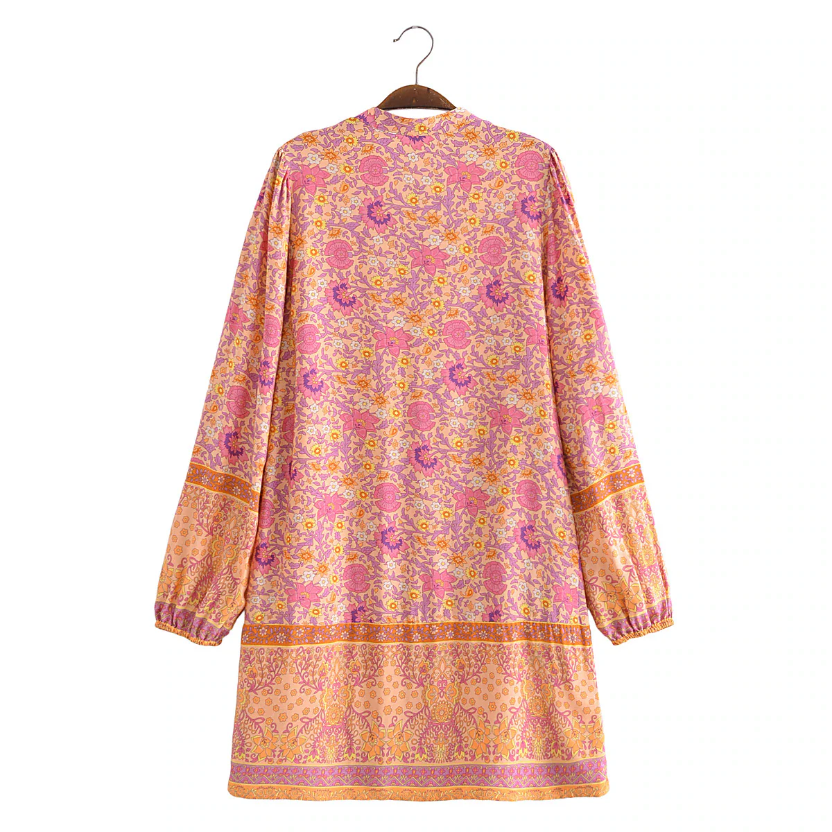 Sweetest Orange Boho Floral Print Long Sleeve Mini Dress