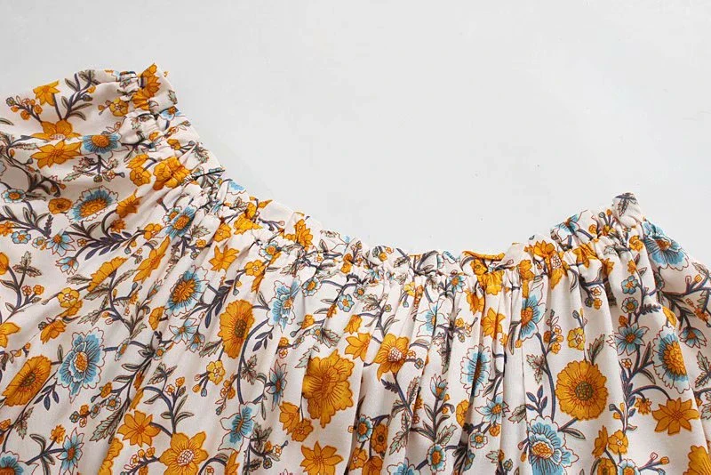 Sunlit Marigold Boho Floral Print Midi Dress