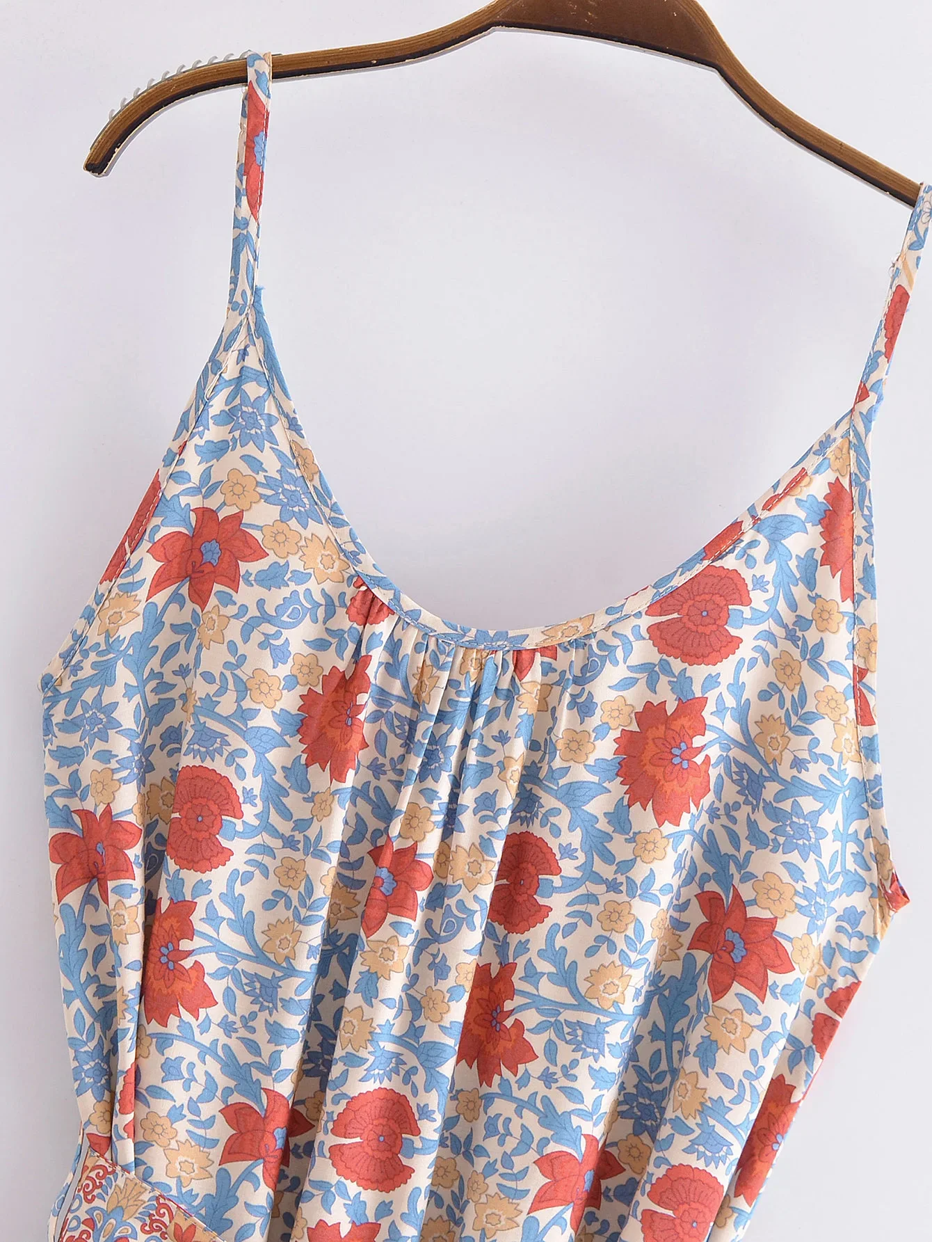 Tranquil Blue Boho Floral Print Maxi Dress