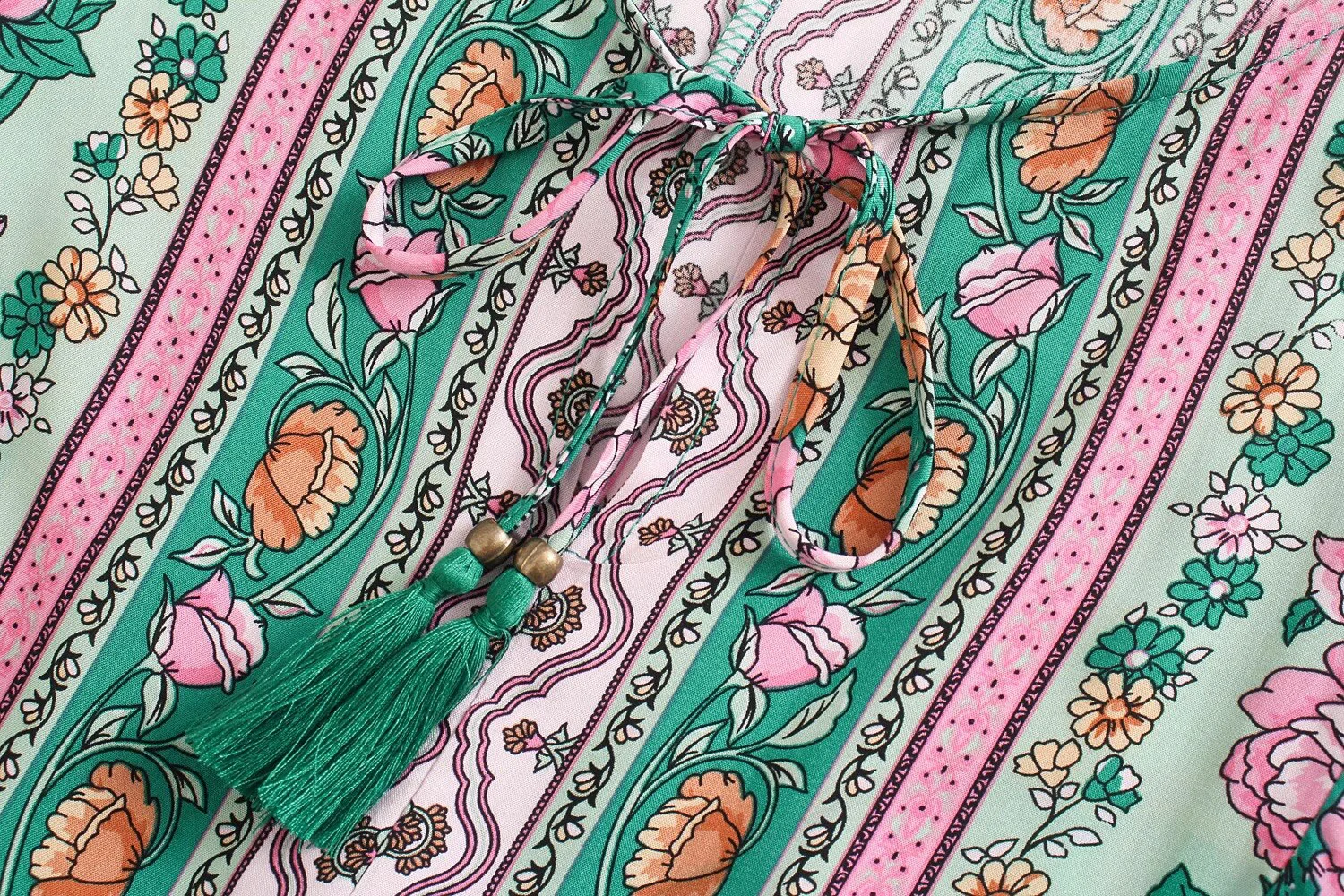 Teal Rose Dream Boho Floral Print Mini Dress