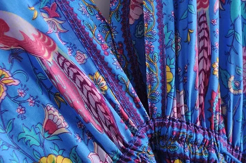 Sapphire Songbird Boho Floral Print Midi Dress