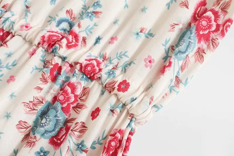 Red Rosebud Boho Floral Print Maxi Dress