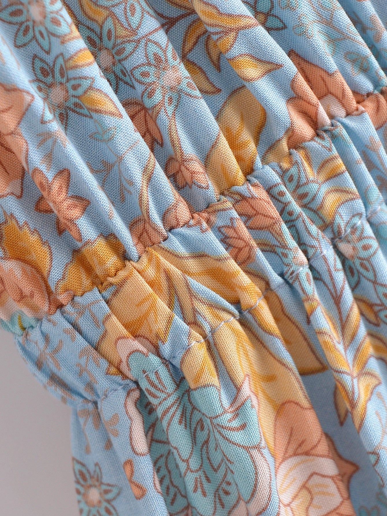 Enchanted Blue Boho Floral Print Mini Dress