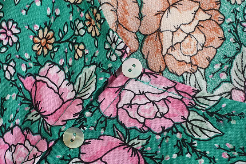 Enchanting Teal Boho Floral Print Midi Dress