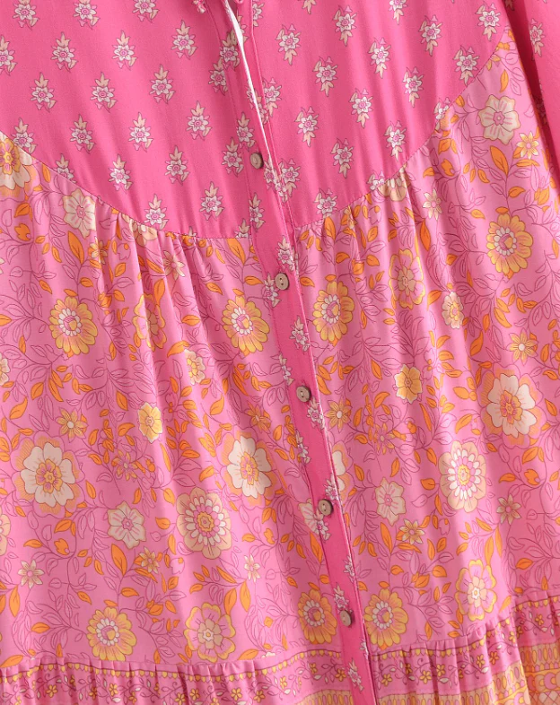 Capri Pink Boho Floral Print Midi Dress