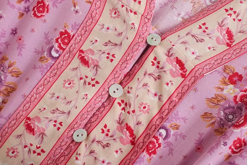 Pink Rosebud Boho Floral Print Maxi Dress