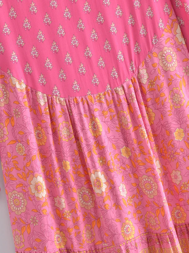 Capri Pink Boho Floral Print Midi Dress