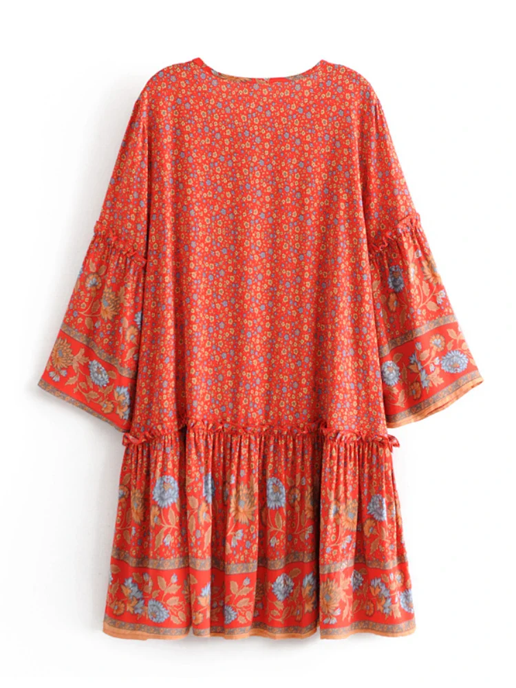 Wild Blooms Boho Floral Print Mini Dress