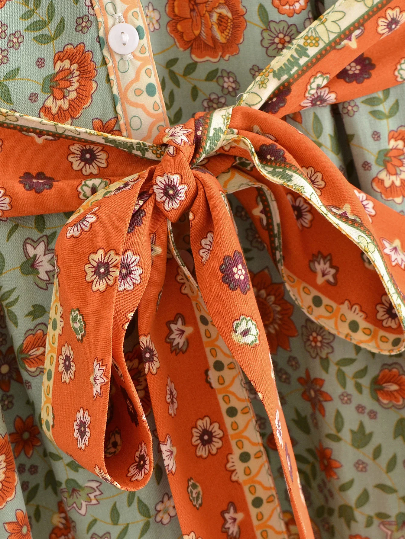 Green Whimsy Boho Floral Print Long Sleeve Mini Dress