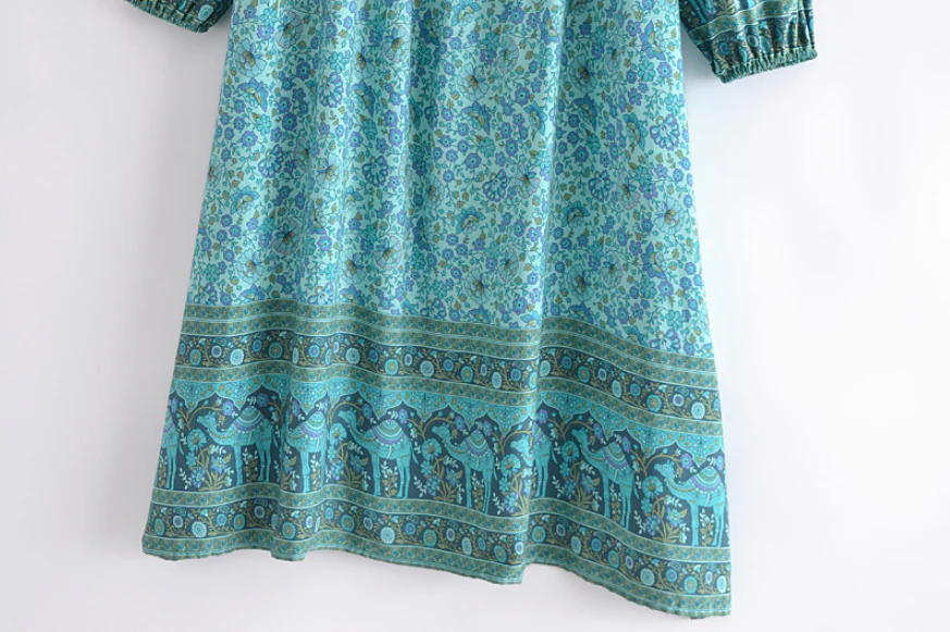 Calypso Camel Boho Floral Print Long Sleeve Midi Dress