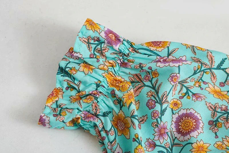 Serene Teal Boho Floral Print Midi Dress