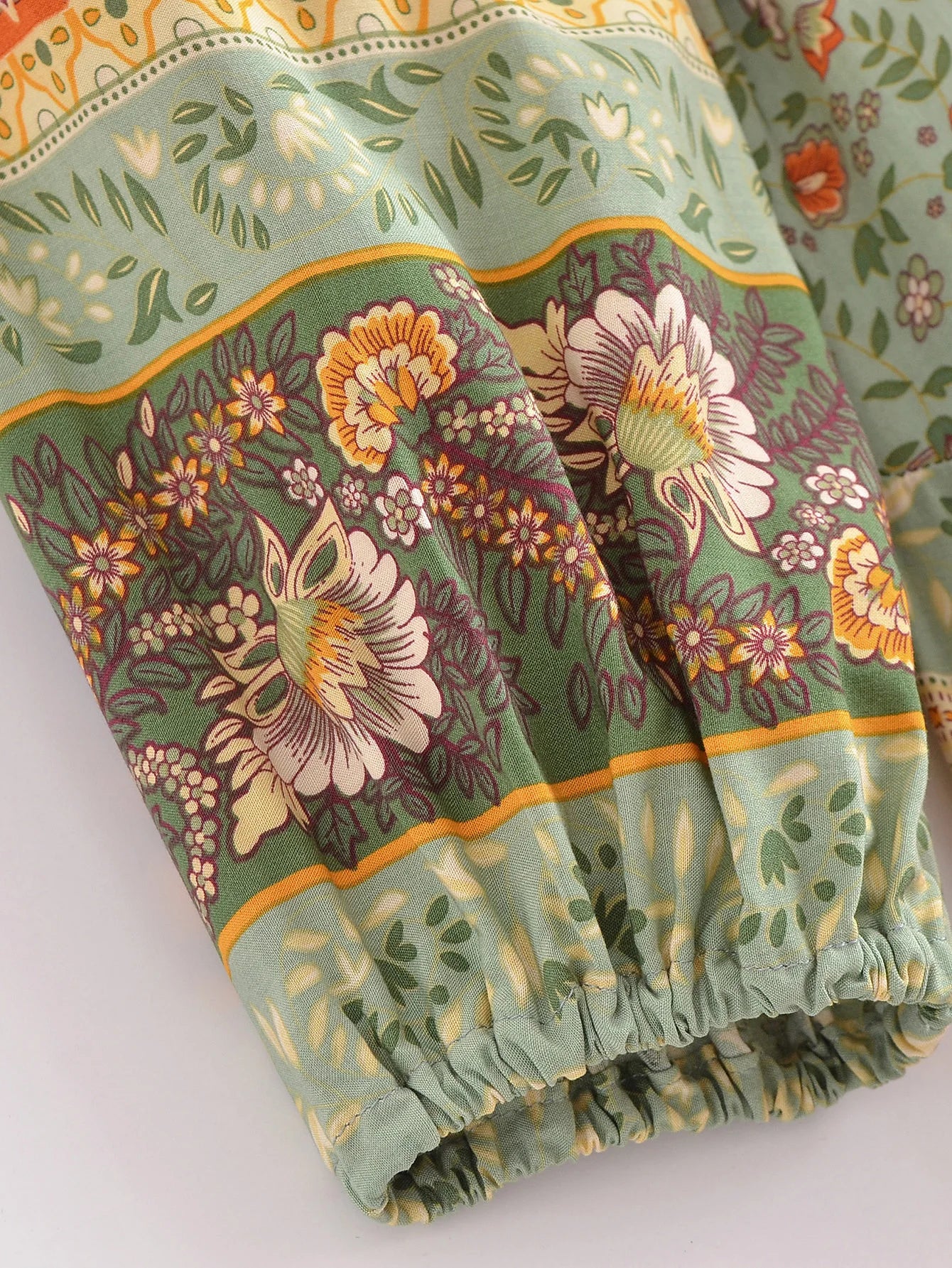 Green Whimsy Boho Floral Print Long Sleeve Mini Dress