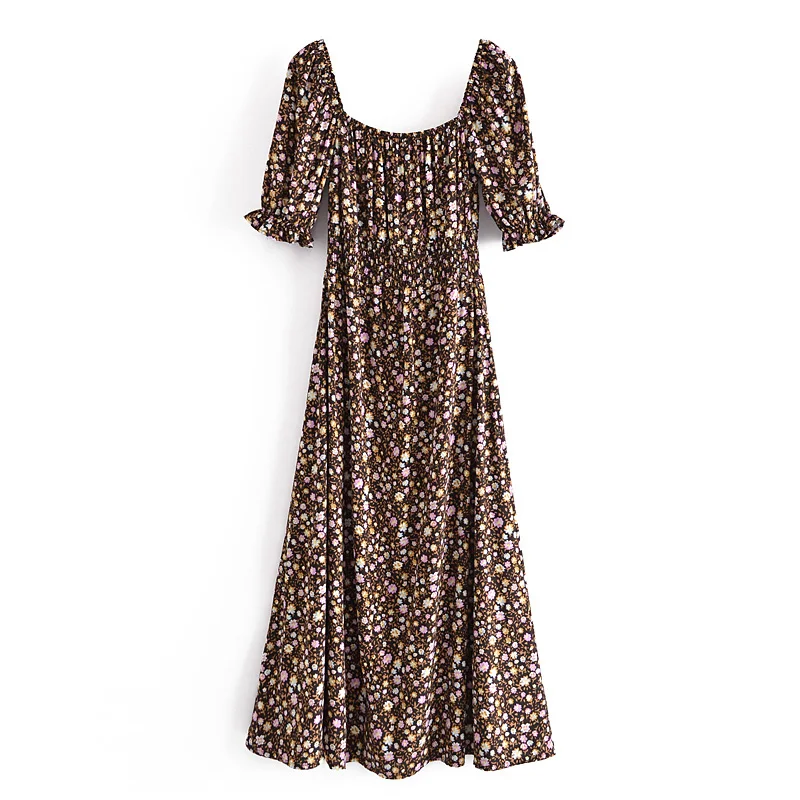 Wild Lavender Boho Floral Print Midi Dress