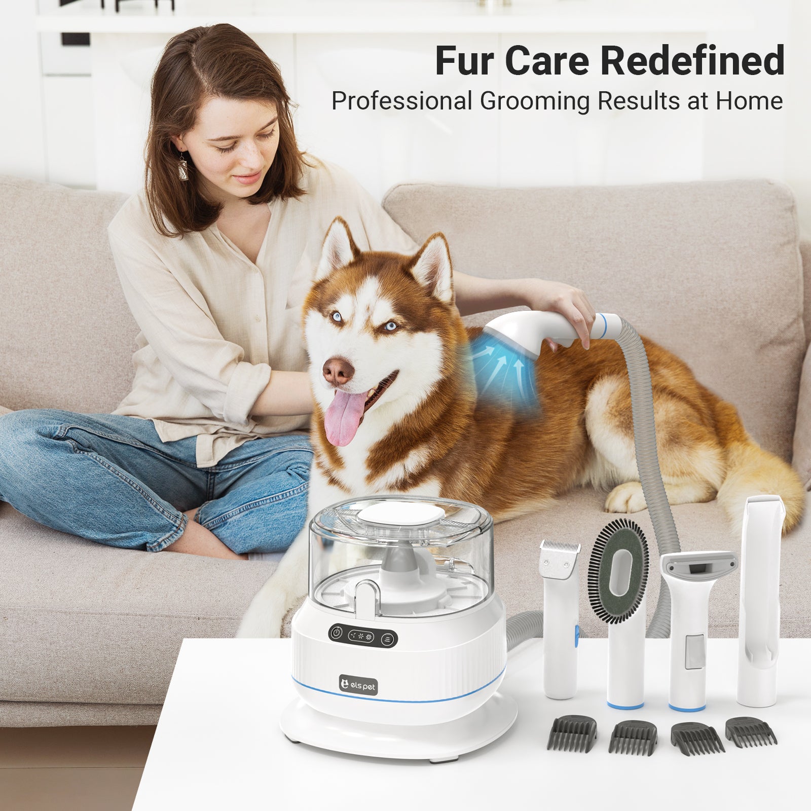 Pet Grooming Vacuum Kit with 5 Grooming Tools