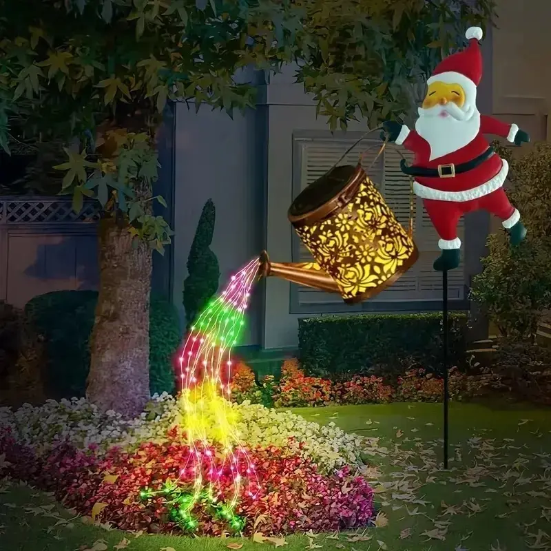 Solar Santa Watering Can Light
