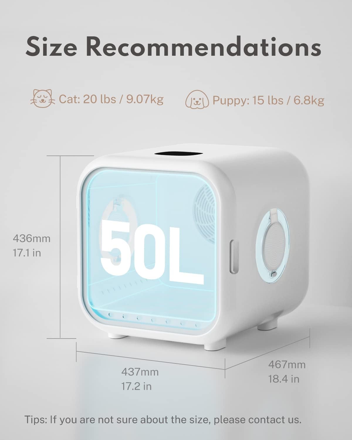 HomeRunPet Drybo Plus Automatic Pet Dryer Box - Ultra Quiet, Smart Temperature Control, 360° Efficient for Cats and Small Dogs, 50 L