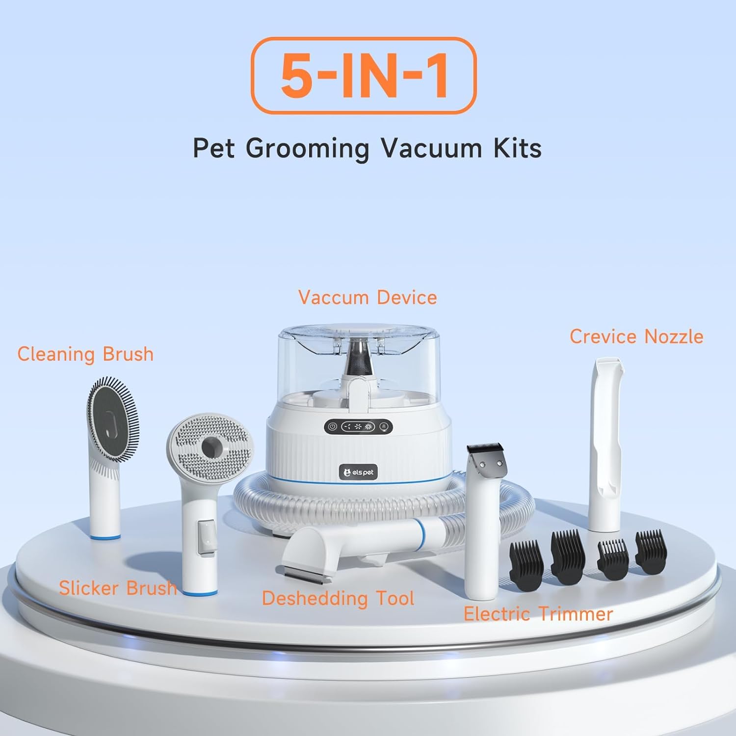 Pet Grooming Vacuum Kit with 5 Grooming Tools