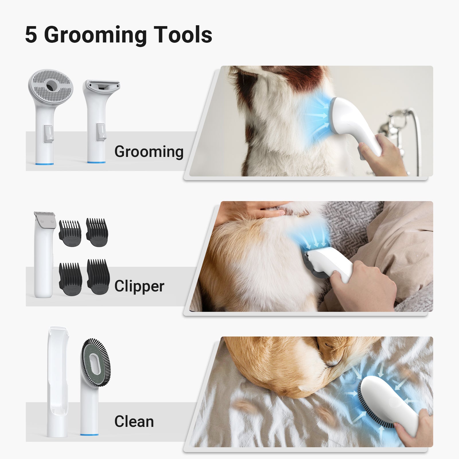 Pet Grooming Vacuum Kit with 5 Grooming Tools