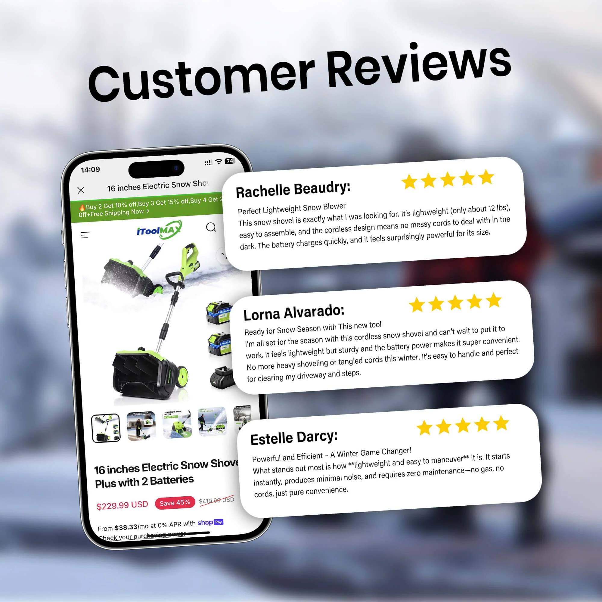 16 inches Electric Snow Shovel Plus with 2 Batteries